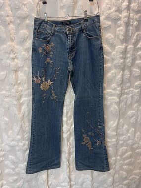 Y2K fairy beaded and embroidered bootcut jeans with flowers